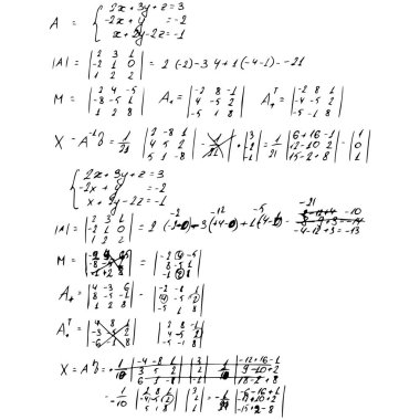Matematiksel formüller ve problemler ve denklemler kümesi. Bir öğrencinin ödevi. Cebir ve geometri görevlerinin vektör görüntüsü.