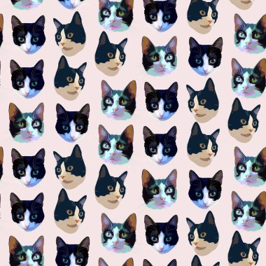 Vektör desenli kediler. Şirin kediler. Kumaş duvar kağıdına baskı yapmak için.