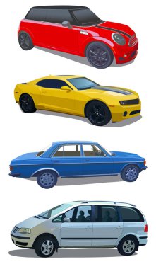 Vector set of car models. Wallpaper from cars. Realism, photorealism.