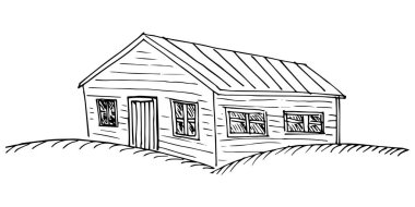 Pencereleri ve kapısı olan iki katlı bir ev..