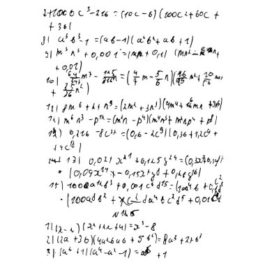 Matematiksel formüller ve problemler ve denklemler kümesi. Bir öğrencinin ödevi. Cebir ve geometri görevlerinin vektör görüntüsü.