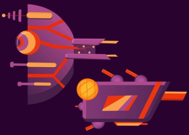 Warships, space fleet. Different spaceships on alert.