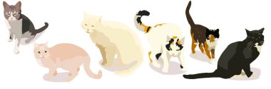 Şirin kediler seti, renkli vektör çizimi 