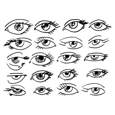 İnsan gözünün çeşitli çizimleri. İnsan gözleri..