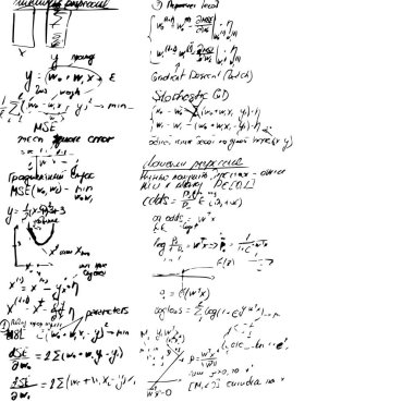 Matematiksel formüller ve problemler ve denklemler kümesi. Bir öğrencinin ödevi. Cebir ve geometri görevlerinin vektör görüntüsü.