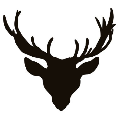 Geyik maskotu logosu çizimi. Geyik kafası siyah siluet.
