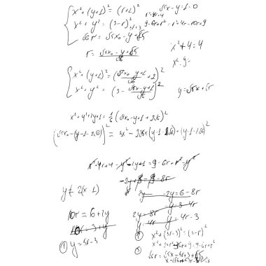 Matematiksel formüller ve problemler ve denklemler kümesi. Bir öğrencinin ödevi. Cebir ve geometri görevlerinin vektör görüntüsü.