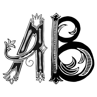 Vektör harfi A, B. Kumaş üzerine baskı yapmak için. Kıvırcık harf A, B.