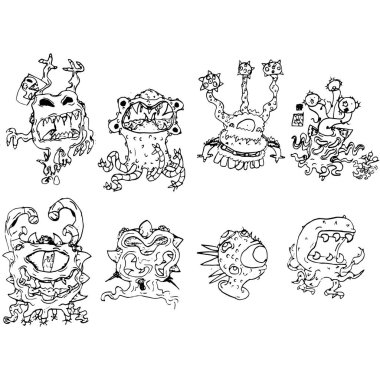 Korkunç canavarların vektör çizimi. Canavar çizimleri..