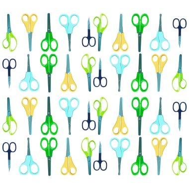 Farklı amaçlar için farklı makas çeşitleri seti. Dikiş, ofis, çivi, başvuru, dikiş, çocuk ve manikür makası.