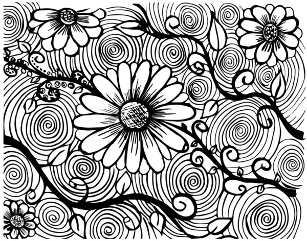 Set Van Eenvoudige Zomerbloemen Tekeningen Abstracte Bloemen Illustratie Handgetekende Vectorkunst — Stockvector