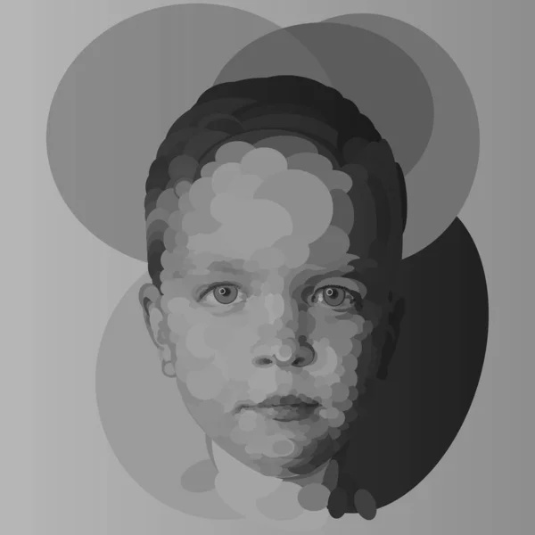 Retrato Infantil Original Niño Hecho Estilo Círculos Óvalos Retrato Niño — Vector de stock