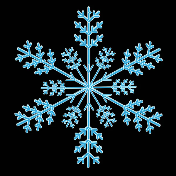 Duży Niebieski Płatek Śniegu Czarnym Tle Sezon Zimowy Płatek Śniegu — Wektor stockowy