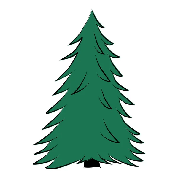 Christmas Tree Drawn Separate Black Lines Christmas Tree Silhouette Decoration — Stock Vector