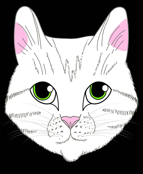 Silhouette Cat Face Picture Drawn Black Lines White Background Quick — Vettoriale Stock