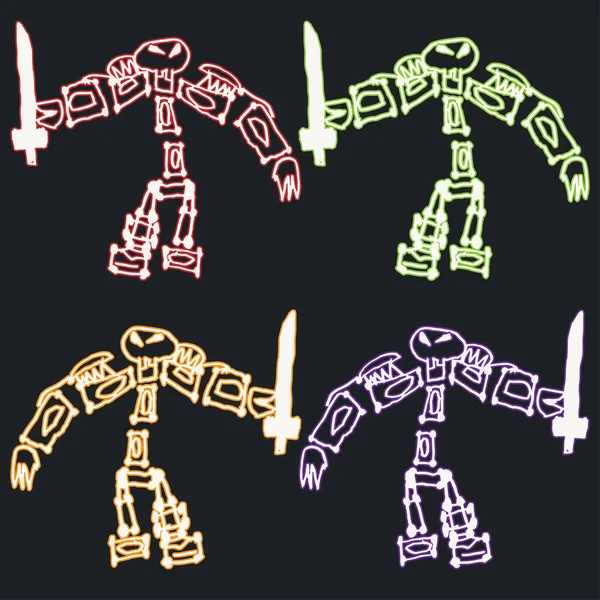 Guerriers Robots Avec Une Tête Crâne Avec Une Épée — Image vectorielle