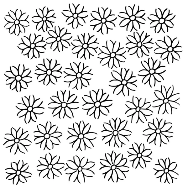 Set Simple Summer Flowers Drawings Abstract Flowers Illustration Hand Drawn — 图库矢量图片