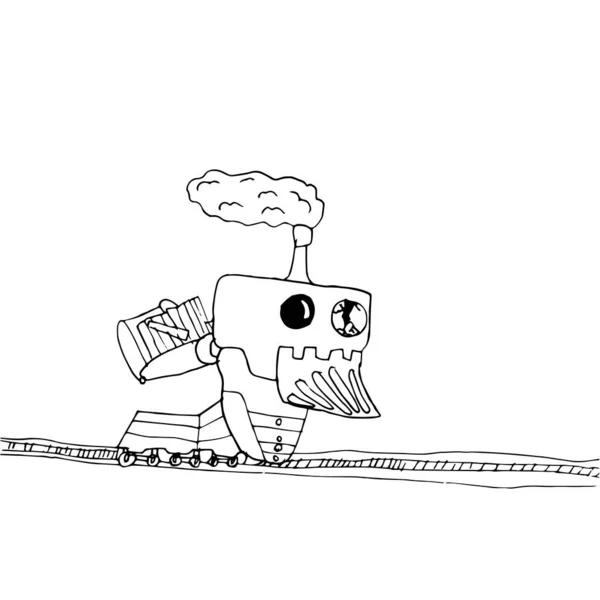 Eine Einfache Zeichnung Eines Roboterzuges Fährt Auf Der Eisenbahn — Stockvektor