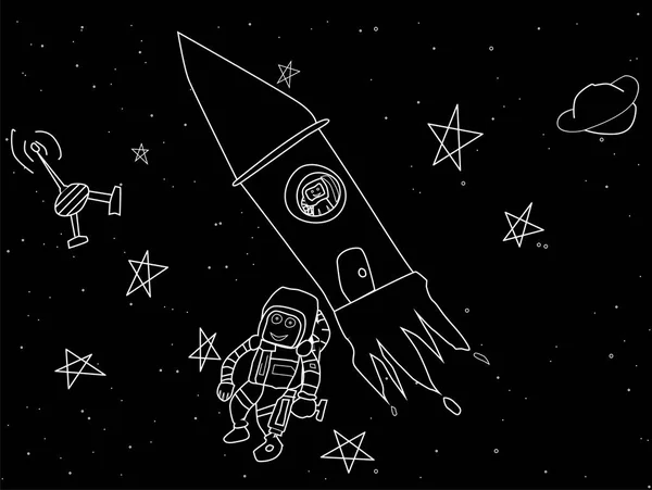 Dessin Enfants Événements Dans Espace Fusée Astronaute Les Étoiles Sont — Image vectorielle
