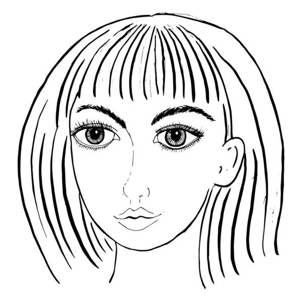 Desenho Facial Feminino Ilustração Vetorial Preto Branco —  Vetores de Stock