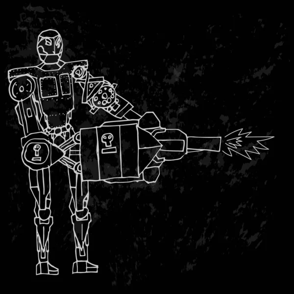 Arte Línea Ilustrado Dibujado Mano Ilustración Robot Bocetos Robot Simple — Vector de stock