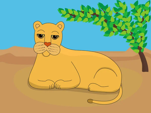 Illustration Une Lionne Dans Habitat Naturel Lion Femelle Qui Trouve — Image vectorielle