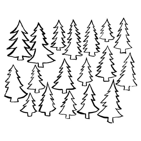 クリスマスツリーの多くの異なるシルエット クリスマスツリーパターン — ストックベクタ