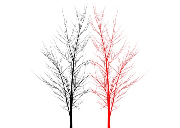 Two Trees One Black Another Red Reflected Each Other Trees — Stock vektor