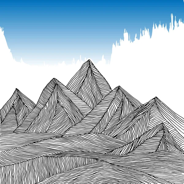 Dibujando Montañas Con Líneas Bosquejo Paisaje Montaña Dibujo Pluma — Archivo Imágenes Vectoriales