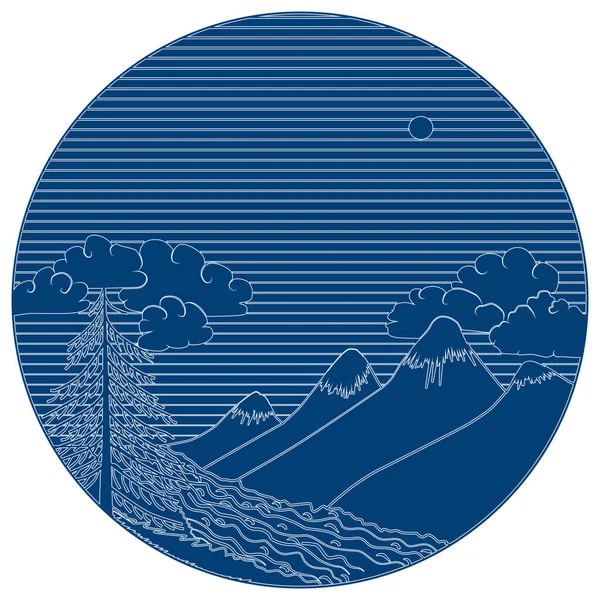 Paysage Montagnes Rivière Pin Nuages Paysage Montagne Cercle Hautes Montagnes — Image vectorielle