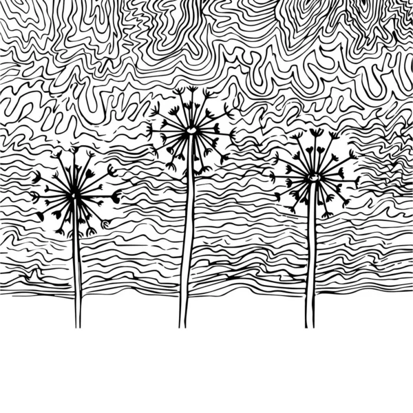 Set Simple Summer Flowers Drawings Abstract Flowers Illustration Hand Drawn — Stockvektor