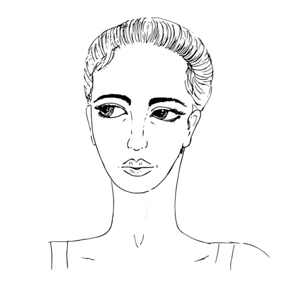 Female Face Sketch Black White Vector Illustration — Stock Vector