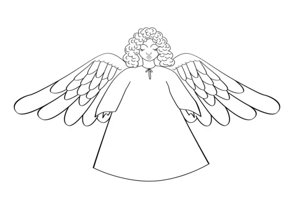 Holy Angel Wings Angel Long Robes Curly Hair Closed Eyes — Stock Vector