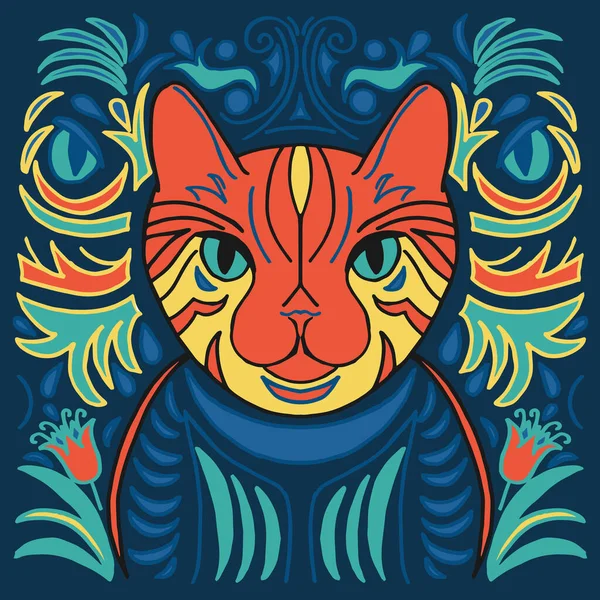 Dibujo Retrato Vectorial Gato Hermosa Ilustración Gatito Para Imprimir Tela — Vector de stock