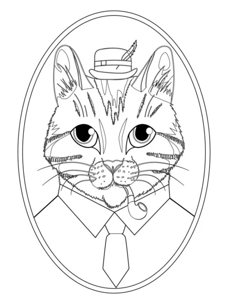 Image Cat Hat Pipe Smoking Tie Cat Gentleman Felovom Suit — Stockvektor