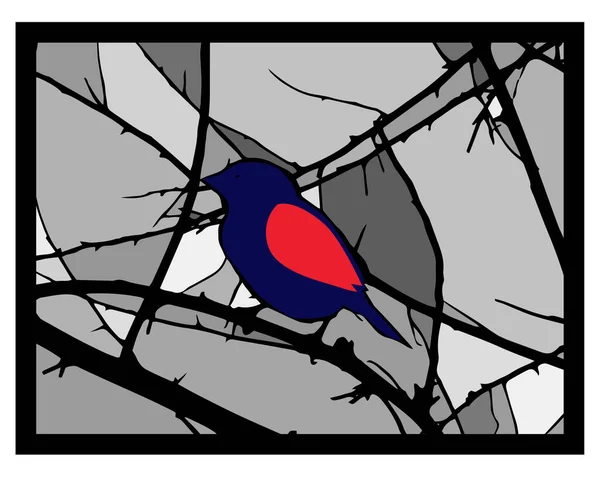 Ilustrace Ptáka Větvích Stromu Efektem Vícebarevného Okna Barevného Skla Černým — Stockový vektor
