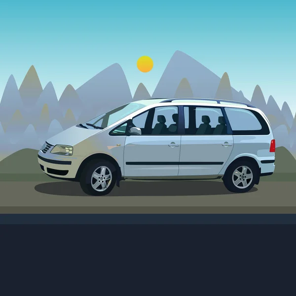 Vektortegning Som Billede Grå Bil Familiebil Vektorillustration Til Transport Mennesker – Stock-vektor