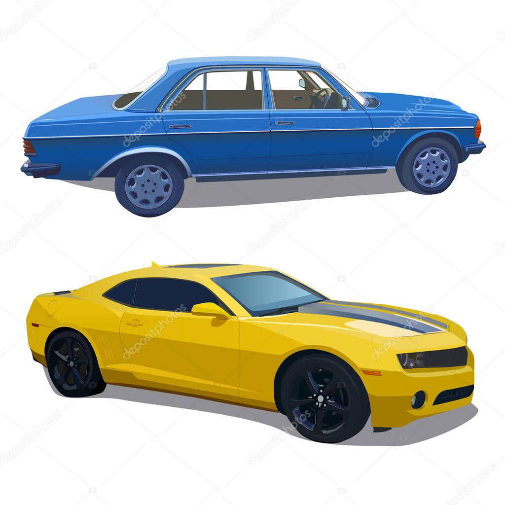 Vector set of car models. Wallpaper two cars. Realism, photorealism.