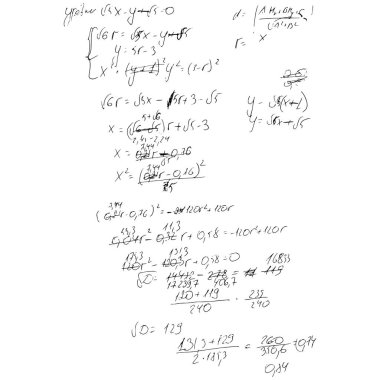 Matematiksel formüller ve problemler ve denklemler kümesi. Bir öğrencinin ödevi. Cebir ve geometri görevlerinin vektör görüntüsü.