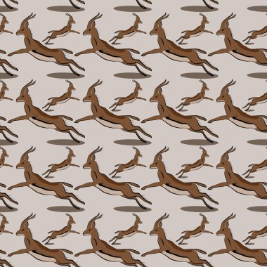 Vahşi yaşam vektör şablonu. Antiloplar farklı yönlere sıçrar. Kumaş üzerine baskı yapmak için.