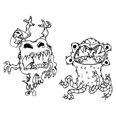Korkunç canavarların vektör çizimi. Canavar çizimleri..