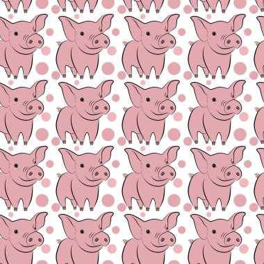 Vektör desenli pembe domuzlar. Kumaş üzerine baskı yapmak için.