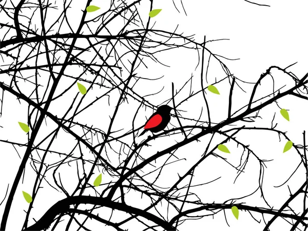 Pássaro Senta Galhos Árvore — Vetor de Stock
