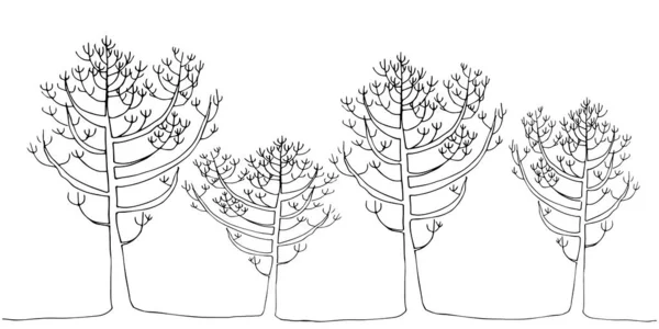 Många Träd Olika Höjd Träd Utan Löv Bladlösa Trädstammar Med — Stock vektor