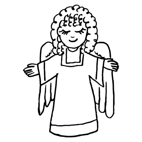 Holy Angel Wings Angel Long Robes Curly Hair Closed Eyes — Stock Vector