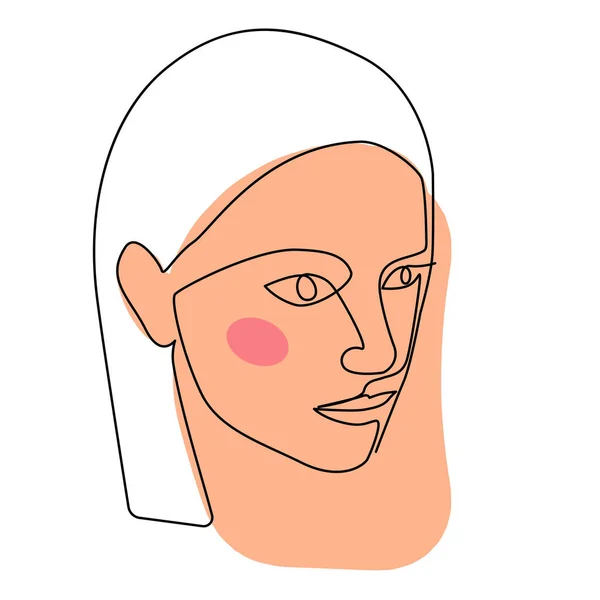 Abstract Woman Face One Line Drawing Portret Minimalistic Style Continuous — Stock Vector