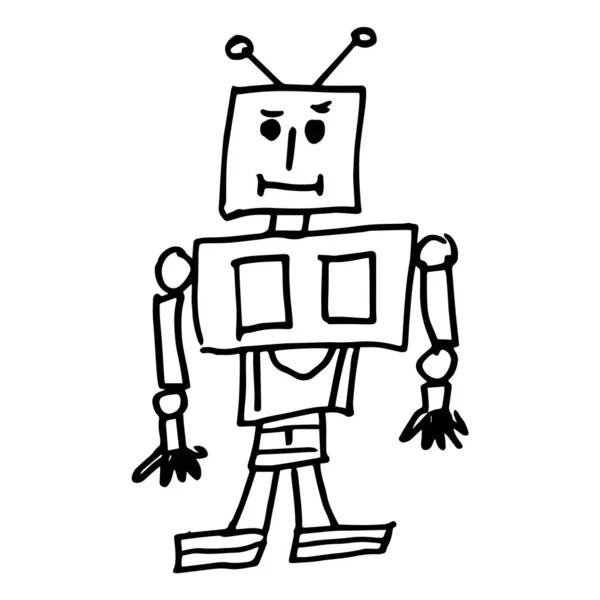 Arte Línea Ilustrado Dibujado Mano Ilustración Robot Bocetos Robot Simple — Vector de stock