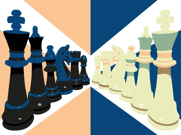 Schachfiguren Schwarz Und Weiß Zwölf Schachfiguren Sechs Weiße Und Sechs — Stockvektor