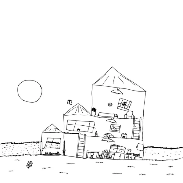 Die Zeichnung Des Hauses Und Wie Alles Darin Angeordnet Ist — Stockvektor