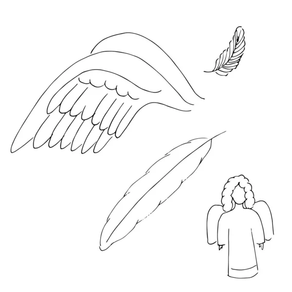 Menggambar Malaikat Sayap Bulu Simbol Penerbangan - Stok Vektor